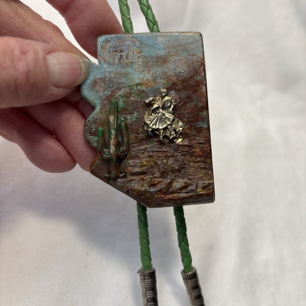Western Cowboy Vintage Bolo Tie Unisex Arizona State With Square Dancers Cactus